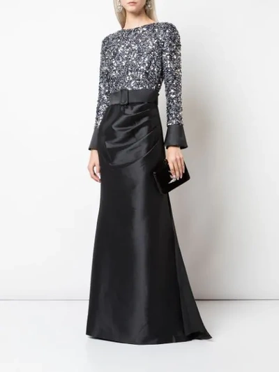 Shop Badgley Mischka Embellished Belted Dress In Black