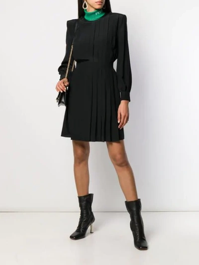 Shop Fendi Square Shoulder Pleated Dress In Black