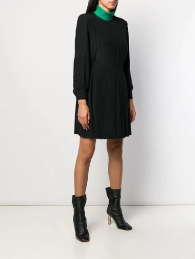 Shop Fendi Square Shoulder Pleated Dress In Black