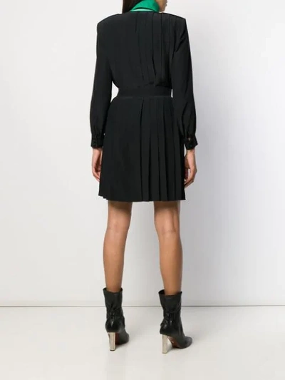 Shop Fendi Square Shoulder Pleated Dress In Black