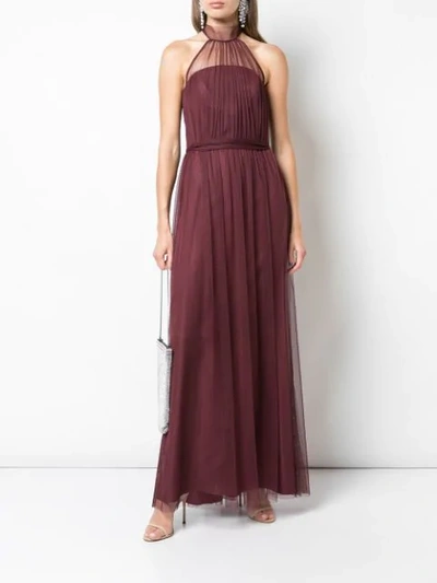 Shop Amsale Halterneck Chiffon Gown In Red