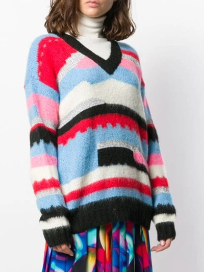 Shop Msgm Geometric Knitted Jumper In Blue