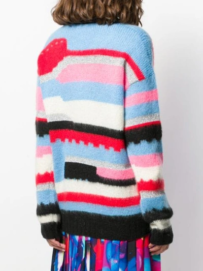 Shop Msgm Geometric Knitted Jumper In Blue