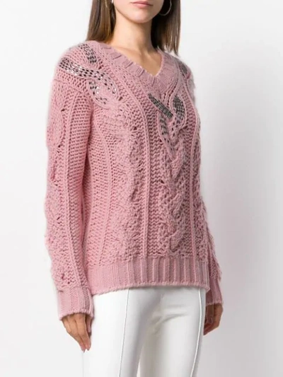 Shop Ermanno Scervino Embellished Cable Knit Sweater In Pink