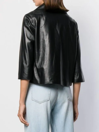 Shop Marni Cropped Leather Jacket In Black