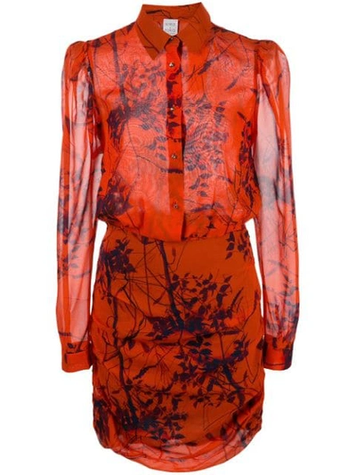 Shop Sara Roka Thalie Leaf Print Dress In Orange