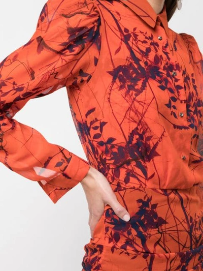 Shop Sara Roka Thalie Leaf Print Dress In Orange