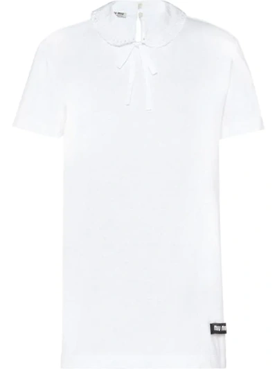 Shop Miu Miu Jersey Collar T-shirt In White