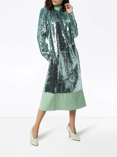 Shop Tibi Sequin-embellished Midi Dress In Green