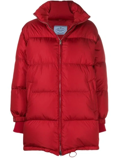 Shop Prada Oversized Puffer Jacket In Red