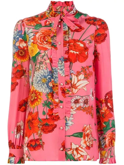 Shop Gucci Floral Print Blouse In Pink