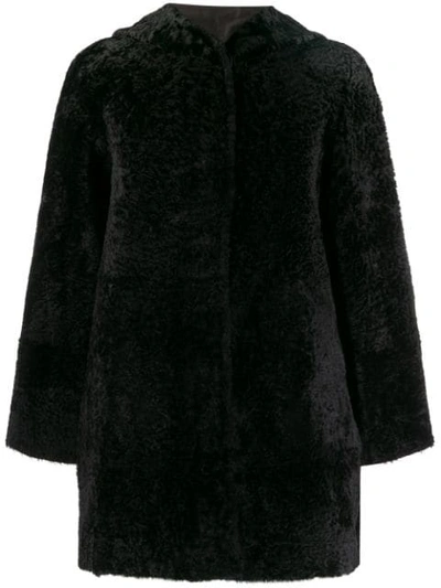 Shop Drome Reversible Shearling Hooded Coat In Black