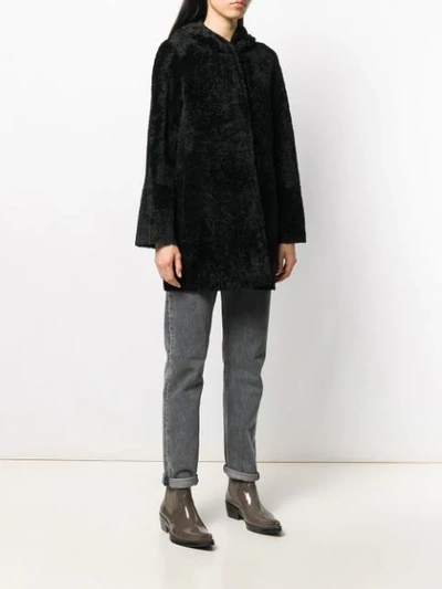 Shop Drome Reversible Shearling Hooded Coat In Black