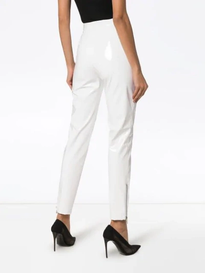 Shop Balmain High-waisted Skinny Vinyl Trousers In White