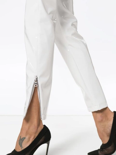 Shop Balmain High-waisted Skinny Vinyl Trousers In White