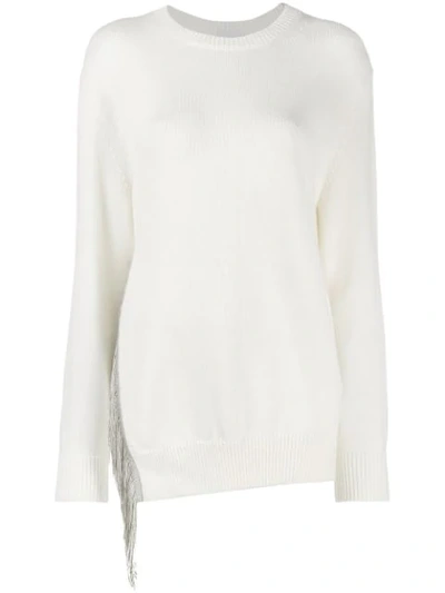 Shop Dondup Asymmetrical Fringe Sweatshirt In White