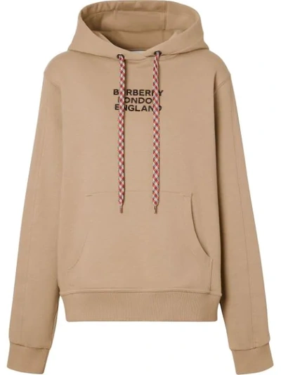 Shop Burberry Embroidered Logo Oversized Hoodie In Brown