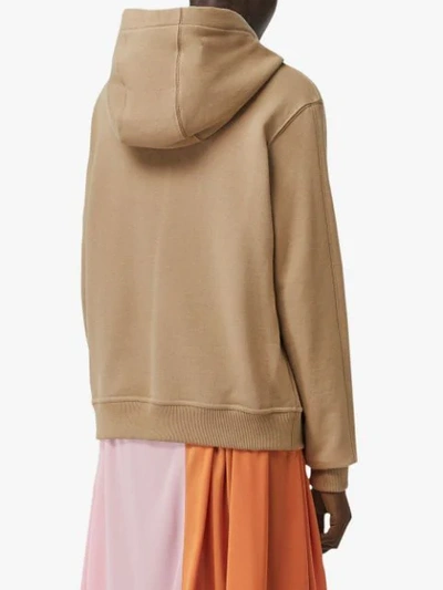 Shop Burberry Embroidered Logo Oversized Hoodie In Brown
