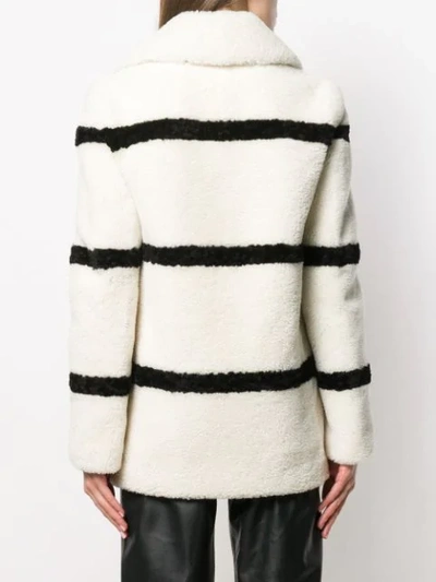 SAINT LAURENT STRIPED SHEARLING COAT - 白色