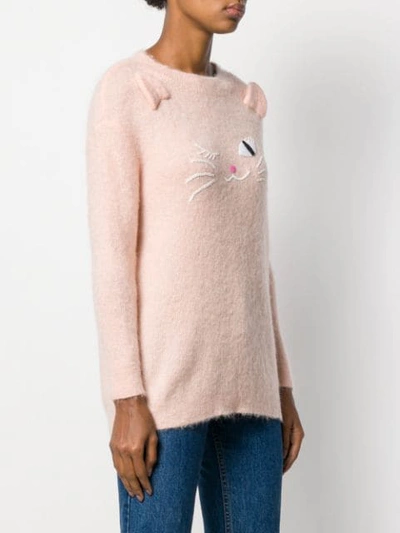 Shop Boutique Moschino Cat Embroidered Sweater In 0131 Rosa