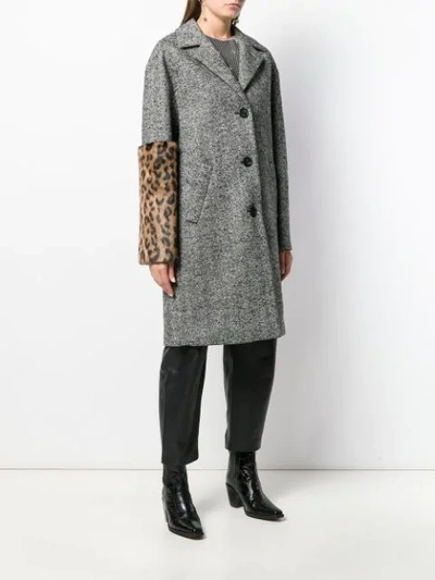 Shop N°21 Leopard Print Panel Coat In Grey