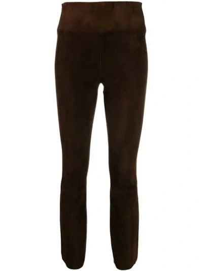 Shop Sprwmn Crop Flared Trousers In Brown