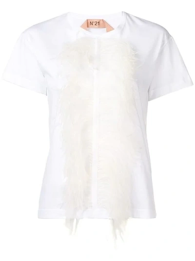 Shop N°21 Feather Fringe T-shirt In White