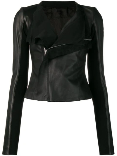 Shop Rick Owens Cropped Leather Jacket In Black