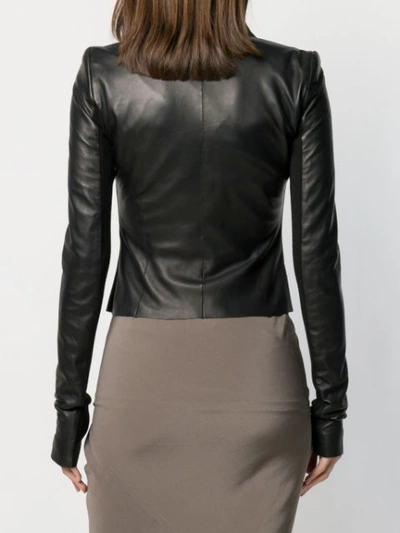 Shop Rick Owens Cropped Leather Jacket In Black