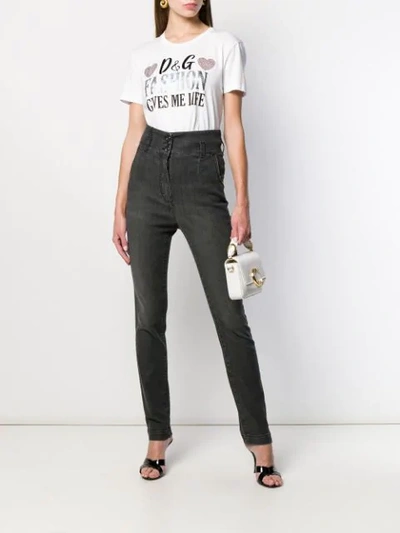 Shop Dolce & Gabbana High Waisted Button Jeans In Black