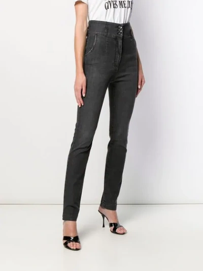 Shop Dolce & Gabbana High Waisted Button Jeans In Black