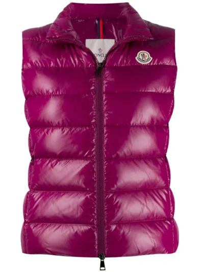 Shop Moncler Logo Patch Padded Gilet In 64b Purple