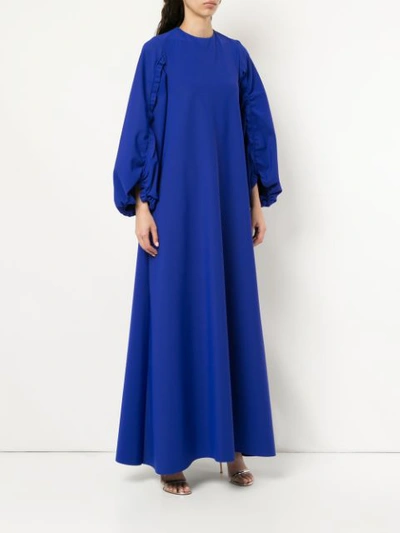 Shop Greta Constantine Ruffle Trim Sleeves Maxi Dress - Blue