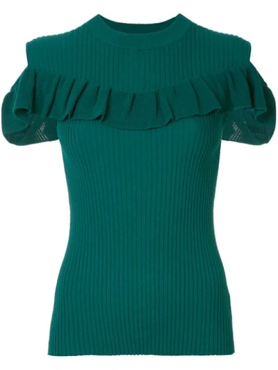 Shop Le Ciel Bleu Cut-detail Short Sleeve Sweater - Green