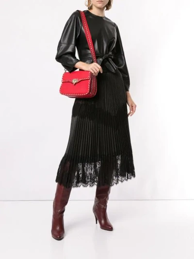 Valentino Pleated Lace Trim Midi Skirt In Black