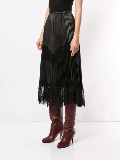 Valentino Pleated Lace Trim Midi Skirt In Black