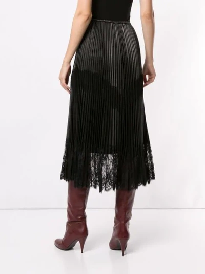 Valentino Pleated Lace Trim Midi Skirt In Black