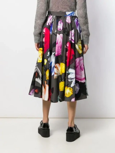 Shop Prada Rose-print Midi Skirt In Black
