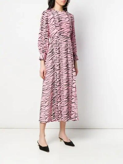 Shop Rixo London Tiger Print Flared Dress In Pink