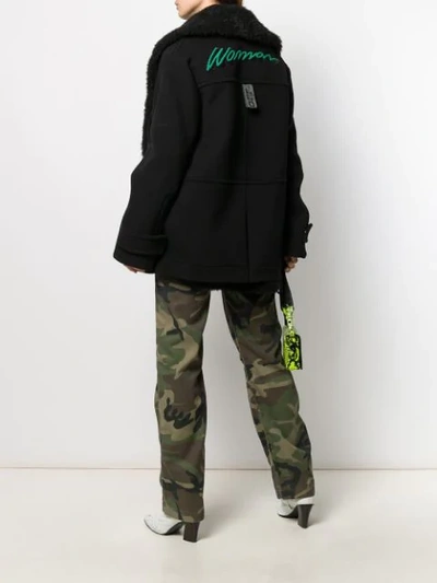 Shop Off-white Woman Embroidered Peacoat In Black