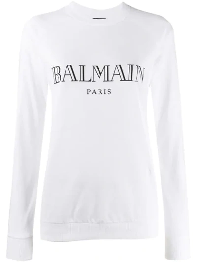 Shop Balmain Vintage Logo Print Sweatshirt In White
