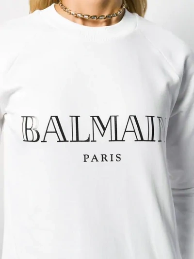 Shop Balmain Vintage Logo Print Sweatshirt In White