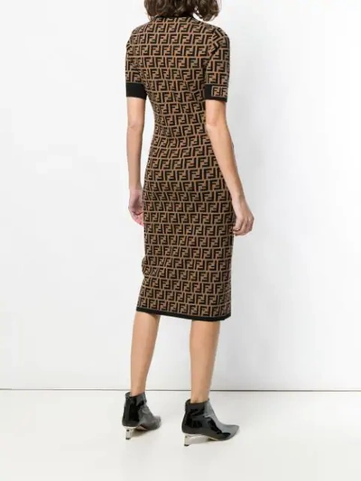 Shop Fendi Ff Logo Print Fitted Dress In Brown