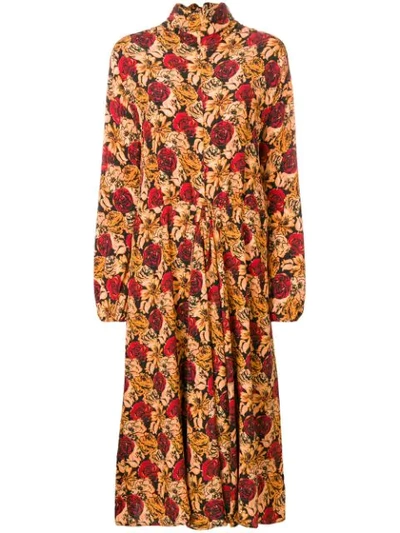 Shop Prada Floral Print Midi Dress In Neutrals