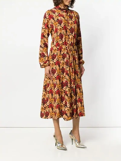 Shop Prada Floral Print Midi Dress In Neutrals