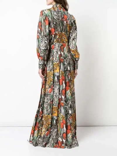 Shop Gucci Hidden Animal Maxi Dress In 2240 Beige/dk Orange Prt
