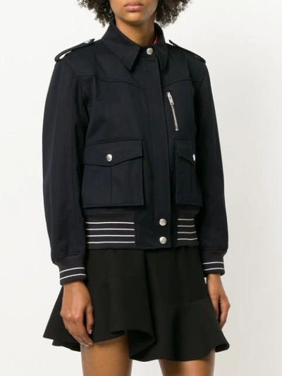Givenchy Leather-trimmed Cotton-twill Jacket In Blue