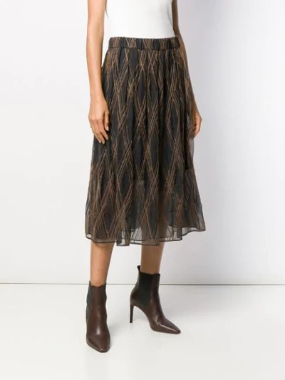 Shop Brunello Cucinelli Textured Check Midi Skirt In Black