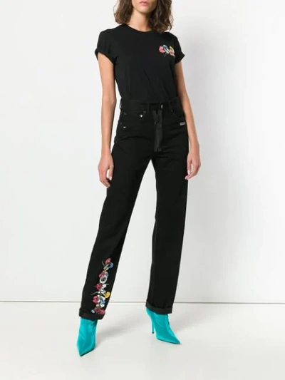 Shop Off-white Floral Embroidered T-shirt In Black