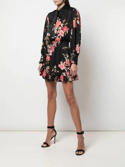 MISA LOS ANGELES PUSSY BOW FLORAL MINI DRESS - 黑色